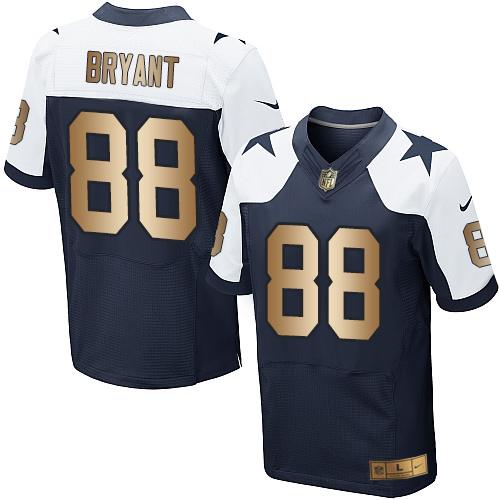 Nike Cowboys #88 Dez Bryant Navy Blue Thanksgiving Throwback Men's Stitched NFL Elite Gold Jersey - Click Image to Close